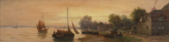 Frank Rawlings Offer (1847-1932) Sunset with waterside cottages and companion, a pair, signed, oil