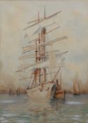 Frederick Massey (19th/20th century) Sailing vessel in a harbour, signed and dated 1921,