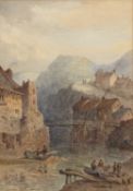 G*J* Barnes Old Staithes Bridge near Whitby, signed with initials, watercolour, 35 x 24cm From a