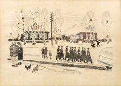 After Klara I Kalinycheva Troops on the march, Pereslavl-Zalessky, lithograph in colours, pencil