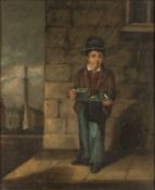 Circle of Charles Hunt (1803-1877) Street vendor with mice in a cage, oil on panel, 15 x 12.5cm