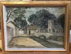 George Bissill (1896-1973) A country church, signed, oil on canvas, 26 x 36cm