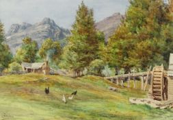 Charles Nathaniel Worsley (1850/62-1923) A mountainous homestead with chickens, possibly New
