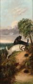 J * Langlois (c. 1855 - 1904) Terriers rabbiting, and a fox stalking prey, a pair, signed, oils on