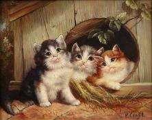 P Craft (20th century) Three kittens, signed, oil on board, 19.5 x 24.5cm From a collection of