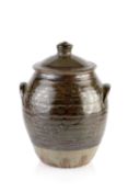 Rupert Spira (b.1960) Storage jar and cover with twin handles in dark green and iron brushwork