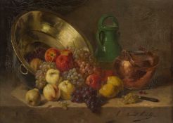 Alfred Arthur de Brunel-Neuville (1852-1941) Still life - grapes, peaches and other fruit with a