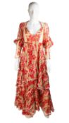 An Annabelinda Oxford, Liberty & Co long dress in colours of red, pale pink and green Two layers