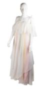 A 1970’s long ethereal dress by Shuji Tojo, with two layers of white chiffon, pale coloured panels