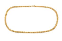 A yellow precious metal fancy-link chain, of plaited bead-link design, indistinctly stamped '916',