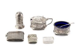A George III silver vinaigrette, of rectangular form with bright-cut decoration, and pierced
