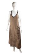 A GEORGES RECH, long dress with leather details, in a composition of linen and viscose, Made in