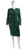An emerald green, 1980’s velvet Yves Saint Laurent pencil skirt and jacket Jacket with black