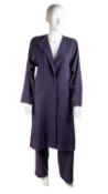 A JEAN MUIR, 1990’s, purple trouser suit in 100% wool, jacket with very light shoulder pads and