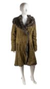 A Joseph “Anais” lambskin long haired coat in olive green with a hook and eye discreet fastening,