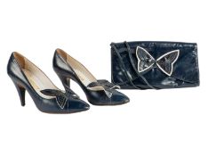 A vintage Neri for Grant of Knightsbridge pair of navy blue heels with butterfly detail, together