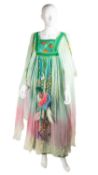 A 1970’s Gina Fratini, long floaty dress with an Indian inspired design Colours of green, pink and
