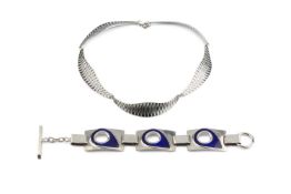 A Danish pewter collar necklace by Jorgen Jensen, of segmented design, with abstract linear