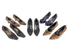 Five pairs of heels by SALVATORE FERRAGAMO, MOSCHINO & SACHELLE, Size 39 - 39.5 - 40 (5)