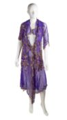A Carol Lee, 1980’s short-sleeved purple silk chiffon jacket embellished with gold sequins, together
