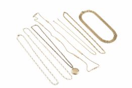 A collection of jewellery, comprising a brick-link collar necklace, stamped '375', two 9ct gold