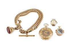 A Victorian open face fob watch, the circular gilt dial with Roman numerals, to a key wind movement,