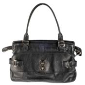 A Mulberry, Maggie Tote, in black polished goatskin leather, with silver hardware and zip closure,