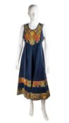 An Annabelinda, Oxford, 1970’s, dress in blue velvet and a patterned print. Oxford blue. Size UK
