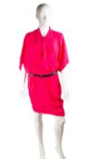A BALENCIAGA, 1990’s, silk shirt dress in pink with black belt, size 38 Little finger sized mark