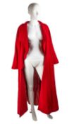 A Jean Muir, 1980’s long red wool coat, with slightly flared sleeves and side pockets; Size UK 14.