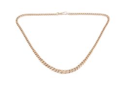 A hollow curb-link chain, of graduated design, with swivel clasp stamped '375', length 46cm Gross