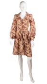 A BIBA, cream and burgundy floral, knee length shirt dress with button details to sleeve cuffs and