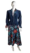 An Annabelinda, Oxford, 1970’s, velvet jacket and wool swingy pleated skirt, in colours of blue,