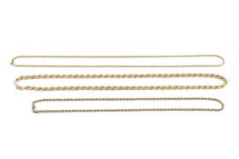 Two 9ct gold hollow ropetwist-link chains, and a similar example, stamped '375', longest chain