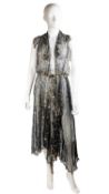 A 1980’s Carol Lee halter neck black dress in silk chiffon with silver sequins, size small; Together