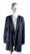 A JEAN MUIR, 1990’s, dark blue, long suede jacket, Made in England, Lined, Size UK 16, US 14.