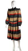 A 1980’s Valentino, Miss V, ladies' skirt and jacket, featuring a wide striped pattern in colours of