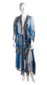 A 1980’s Carol Lee top and skirt in colours of turquoise and gold, size extra-large; together with a
