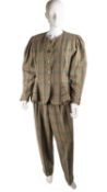 A JEAN MUIR, 1980’s, country-style, trouser suit, the jacket with pinched in waist and light