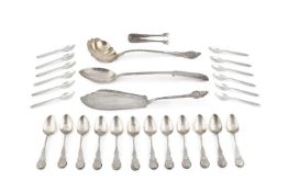 A collection of American silver flatware, comprising a 19th century soup ladle with Roman portrait