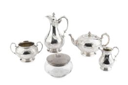 A George V silver topped glass large powder bowl, with engine turned decoration, London 1923, 14.5cm
