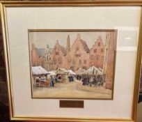 Charles Hannaford (1863-1955) Cloth Market, Bruges, signed, watercolour, 22.5 x 27.5cm