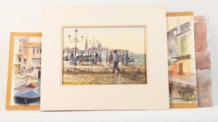 Tony Herbert (1927-2024) Figures on the Promenade, Venice, signed, watercolour, 21 x 30cm, and 13