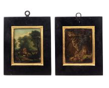 Flemish school (18th/19th century) Figures with a laden horse drawn cart and faggot gatherer on a