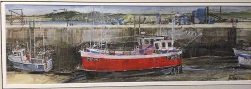 John Blight (20th/21st century) A fishing vessel docked at a harbour wall, signed, inscribed '