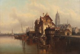 Kirk van Hoom (19th/20th century) Dutch harbour scenes, each signed, oils on canvas (a pair), 45.5 x