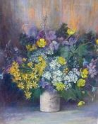 Charmian Edgerton (20th century) Still life - a vase of wild flowers, signed, pastel, 28 x 23cm