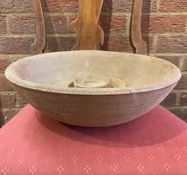 A turned wooden fruit bowl, by George Lailey, signed and dated 1937 to the underside, 41cm wide,