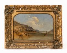 Continental school (19th century) River landscape with grazing cattle, oil on canvas, 25 x 38cm