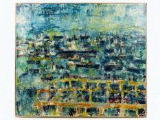 Weng Yang Choy (b.1930) Singapore Harbour, 1971 signed and dated (to reverse) oil on canvas 76 x